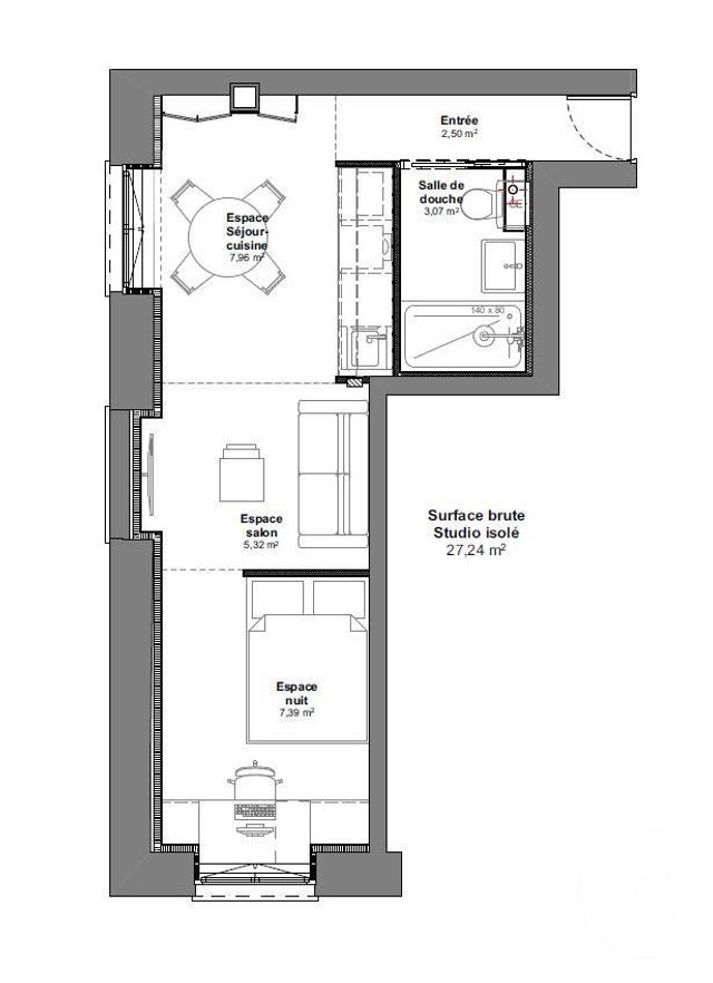 Appartement T2 à vendre - 2 pièces - 27.24 m2 - LYON - 69004 - RHONE-ALPES - Century 21 Perspective Immobilier